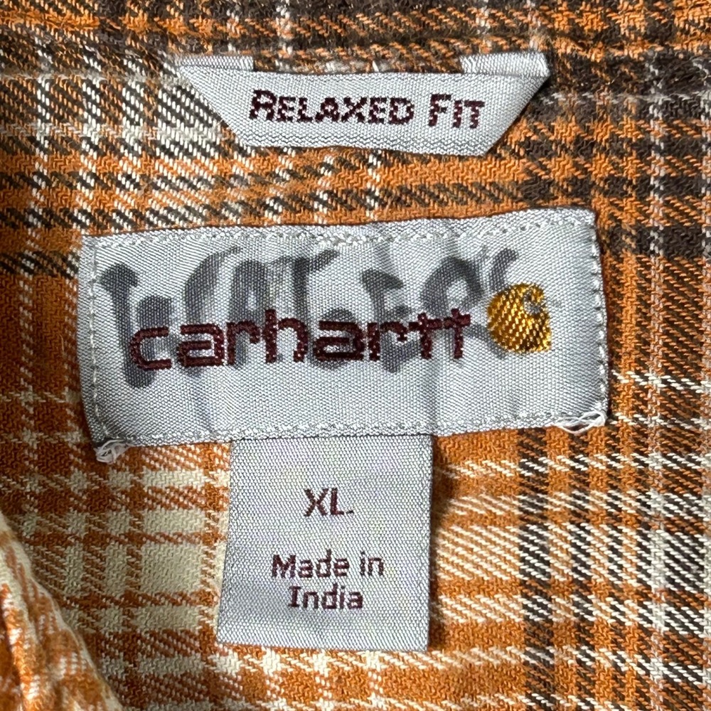 Carhartt Mens Shirt Orange Brown Plaid Relaxed Fit Long Sleeve‎ Workwear XL - Picture 5 of 9